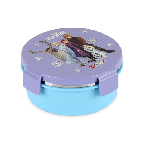CELLO Kidzbee Pluto Frozen Family Insulated Kids Lunch Box, Purple | Silicone Food-Grade Seal Lid | 3D Touch & Feel Designs Tiffin | Leak Proof & Secure 4 Sided Click Locks | Ideal for School & Picnic