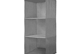 PrettyKrafts 3-Shelf Hanging Wardrobe Organiser with Engineered Wood Base | Heavy-Duty Non-Woven Foldable Closet Storage & Almirah Organizer for Clothes, Accessories, and Toys (Grey)