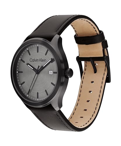 Calvin Klein Define Qtz Basic Calendar Gunmetal Round Dial Men’s Watch|Black Leather Material|Black Color Band – 25200355