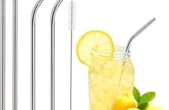 ADD2CART Stainless Steel Drinking Straws, 21.6 cm Long, 6 mm Radius, Set of 4 with Cleaning Brush, Dishwasher Safe