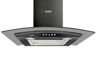 Glen 60cm 1000 m3/hr Curved Glass Wall Mounted Kitchen Chimney Push Buttons Baffle Filter (MISO Black)