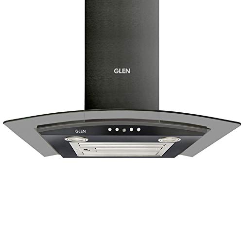 Glen 60cm 1000 m3/hr Curved Glass Wall Mounted Kitchen Chimney Push Buttons Baffle Filter (MISO Black)