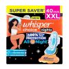 Whisper Choice Nights, 40 XXL Pads, Gives Up to 100% worry-free protection all night** with 4x back coverage