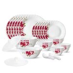 Larah by Borosil 35 Pieces Rose Red Opalware Dinner Set for Family of 6