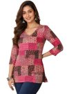 KHILORI Women’s Cotton Short Kurti | Short Kurti for Women Stylish Printed Kurti Top for Women Trendy Ethnic Kurtis for Girls, Magenta, XS