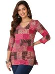 KHILORI Women’s Cotton Short Kurti | Short Kurti for Women Stylish Printed Kurti Top for Women Trendy Ethnic Kurtis for Girls, Magenta, XS