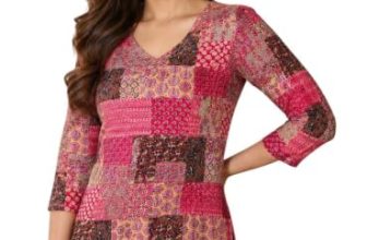KHILORI Women’s Cotton Short Kurti | Short Kurti for Women Stylish Printed Kurti Top for Women Trendy Ethnic Kurtis for Girls, Magenta, XS