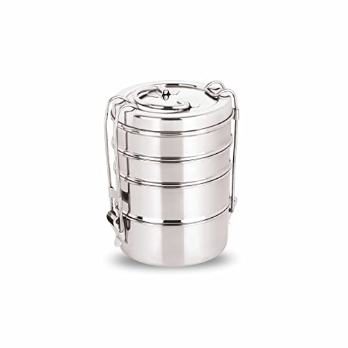 neelam Stainless Steel Lunch Box/Tiffin with Locking Clip, 4-Tier Container, 1500 ml, Hot & Cold Leak-Proof, Compact & Durable, Perfect for Office, School, Picnic and Travel, Silver