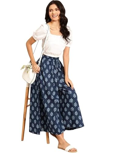 Lonaxa Women Navy Blue & White Printed Flared Palazzo Pants (in, Alpha, M)
