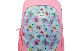 F Gear Panya Light Pink Pale Blue Bows 21L School Backpack|Three Spacious Compartment with Water bottle holder|Lightweight and durable|Comfortable to Carry|Stylish Backpack