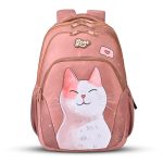 Gear Cutie Cat 17″/27L Large Water Resistant School Bag | Casual Backpack | Daypack | Travel Backpack | Kids Bag for Boys/Girls (Brown – Pink)