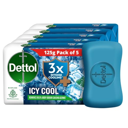 Dettol Icy Cool Bathing Soap Bar With 3x intense cooling (625gm), 125gm – Pack of 5