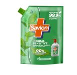 ITC Savlon Herbal Sensitive Germ Protection Liquid Handwash Refill Pack 1.3L | 99.9% Germ Protection | 90% Natural Origin Ingredients | Family Size Refill Hand wash | Value Pack