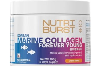 Nutriburst Korean Marine Collagen Powder | Marine Collagen Peptides (Type I & III) with Hyaluronic Acid | 8g High Absorption Collagen per Serving | Orange Flavour | For Skin, Hair, Nails & Joint Support | For Men and Women | 100g
