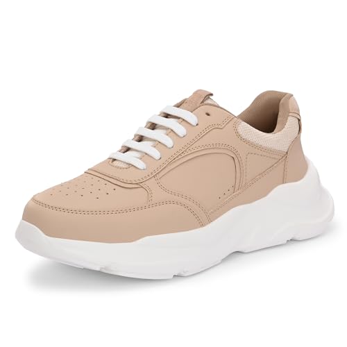 Centrino Women Chunky Sneaker | Cushioned Insole for Comfort | Stylish Lace-Up Design | Perfect for Casual Shoe for Girls Beige