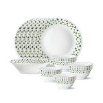 Larah by Borosil 19 Pieces Sage Opalware Dinner Set for Family of 6 | Microwave & Dishwasher Safe Silk Series Crockery for Dining & Gifting, Bone Ash Free Plates & Bowls