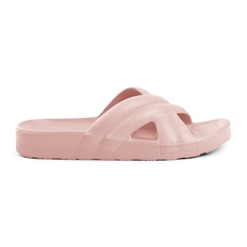 SOLETHREADS Comfy Slides | Breathable | Stylish | Slip-on | Anti-Skid | Durable | Cushioned | Comfortable | Technical Utility || Embossed Footbed | Premium Slides for Women. | PINK | 7UK