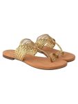 Shoetopia Chic Comfort & Stylish Golden Kolhapuri Flats For Girls /EU40