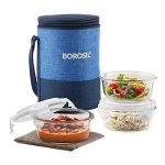 Borosil Borosilicate Glass Lunch Box with Bag (Prime, 400ml x 3)