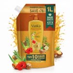 Dabur Vatika Ayurvedic Shampoo Refill Pouch – 1 L | Damage Therapy | Power of 10 Ingredients for Solving 10 Hair Problems | No Parabens | For All Hair Types