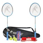 Hipkoo Sports HR 15 Aluminum Badminton Complete Racquets Set | 2 Wide Body Racket, 3 Shuttlecocks and Net | Ideal for Beginner | Lightweight & Sturdy (Blue, Set of 2)