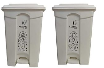 Cello Strong Plastic Step-On Pedal Garbage Dustbin 60 Ltr White & White (COMBO)