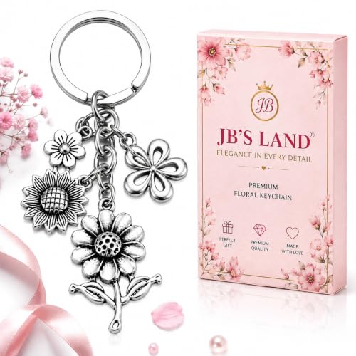 JB’S LAND Floral Charm Keychain Vintage Flower Metal Key Ring for Women