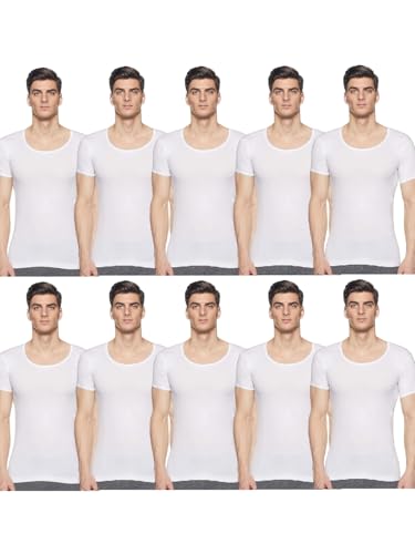 Rupa Jon Half Sleeves Vest for Men | 100% Cotton | Round Neck | Regular Fit | Pack of 10 White