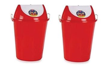 ARISTO Swing Lid Dustbin with Metal Side Handle 32 ltr Red/Red (COMBO)