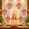 Lotus Hanging for Decoration | Handmade Wall Decor with Jhumki Style | Set of 6 Pink/Rani | Export Quality Lotus Hanging for Home, Temple & Pooja Room | Diwali, Wedding & Festival Decor