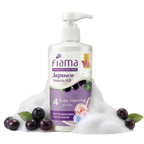 Fiama 4% Detan Serum Exfoliating Body Wash 250ml, 2% Salicylic Acid, 1% Glycolic Acid, 1% Exfoliating Tan Removal Shower Gel, Gently removes dead skin | Exotic Japanese Hokkaido Milk, Punchy Grapefruit Fragrance