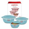 MILTON Aspire Jr. Set of 3 Serving Casserole Double Walled Inner Stainless Steel, (350ml, 720ml,1050ml), PU Insulated Kitchen Hot Pot, Keeps Food hot & Fresh for Roti, Biryani, Blue