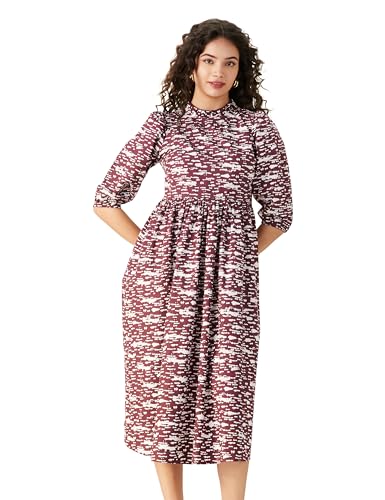 Amazon Brand – Symbol Women’s Rayon Fit and Flare One Piece Midi Length Dress (DR-02 Cont_Plum_M)